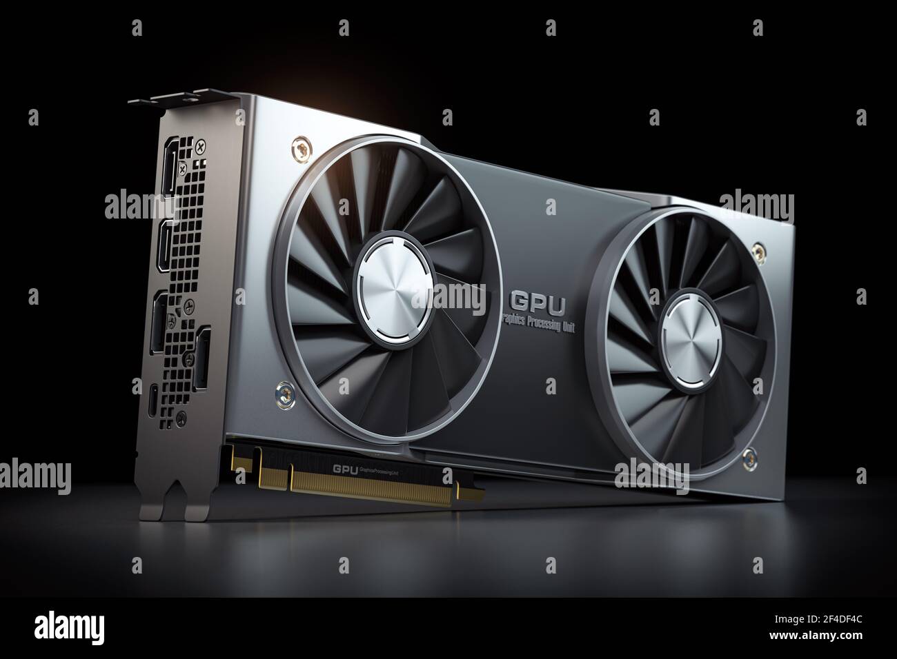 Scheda grafica. Moderna unità di elaborazione grafica GPU per giochi nera. illustrazione 3d Foto Stock