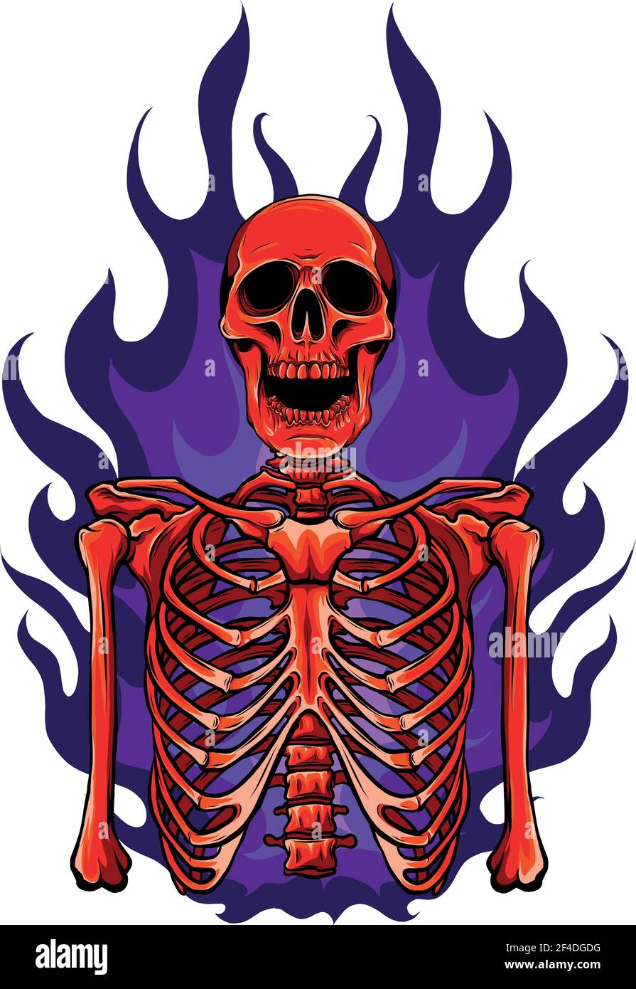 illustrazione vettoriale dello scheletro nel disegno di fiamma Illustrazione Vettoriale