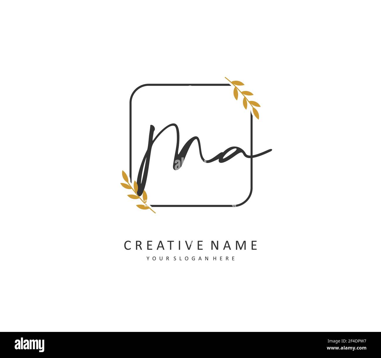 M A ma scrittura a mano della lettera iniziale e logo della firma. Un logo iniziale di calligrafia concettuale con elemento modello. Illustrazione Vettoriale