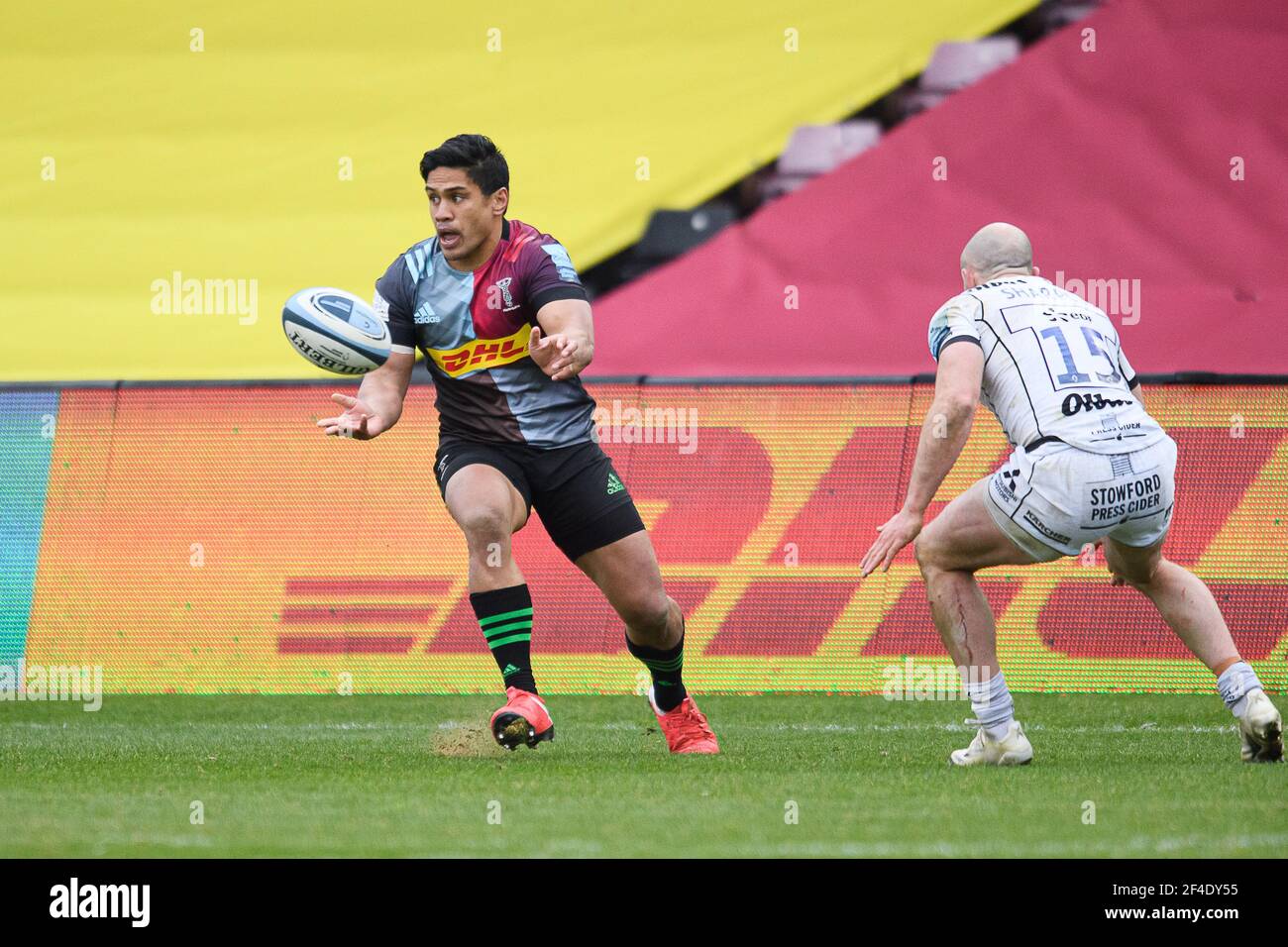 LONDRA, REGNO UNITO. 20 marzo 2021. Ben Tapuai of Harlequins in azione durante il Gallagher Premiership Rugby Match Round 14 tra Harlequins e Gloucester Rugby al Twickenham Stoop Stadium sabato 20 marzo 2021. LONDRA, INGHILTERRA. Credit: Taka G Wu/Alamy Live News Foto Stock