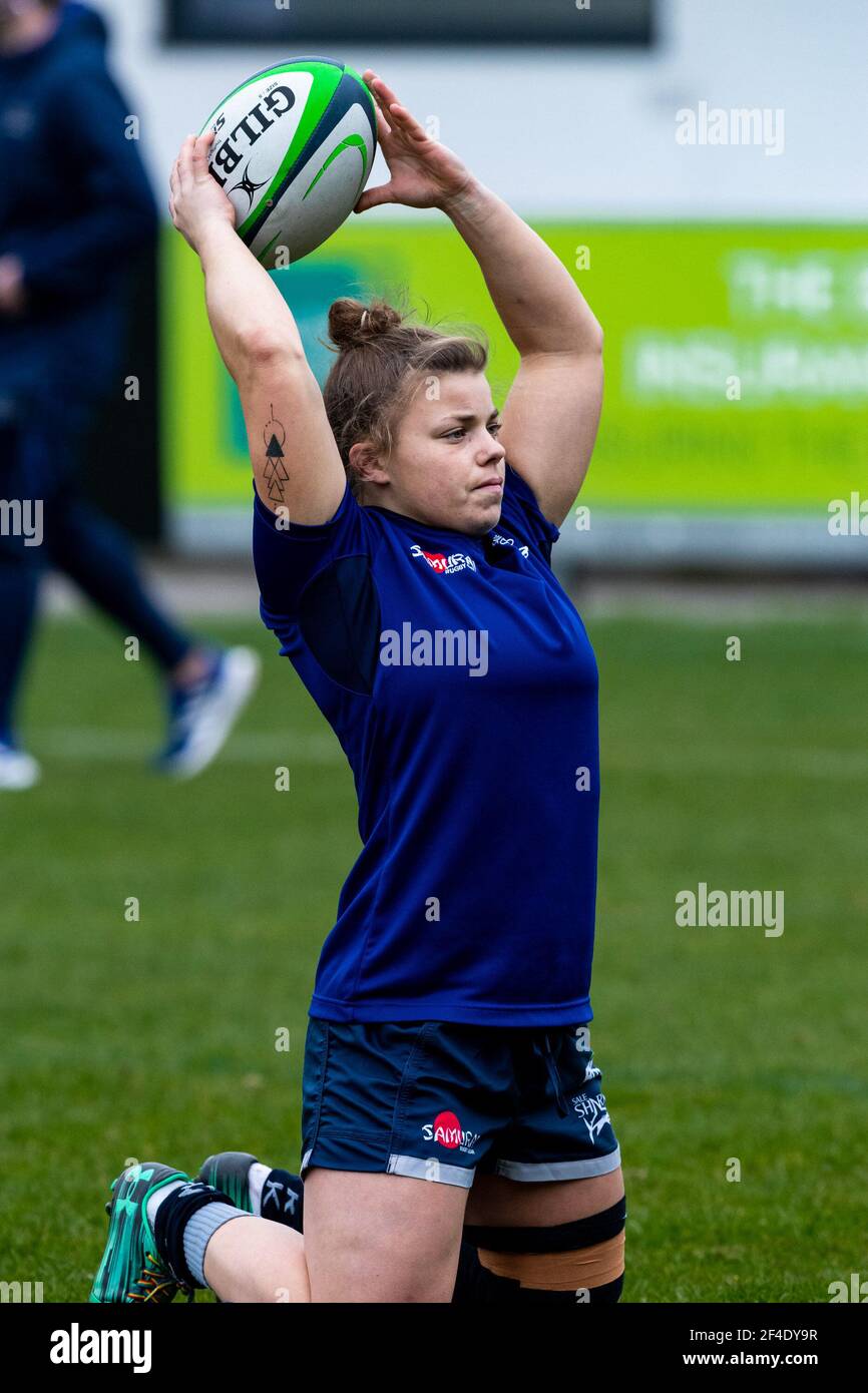 Manchester, Regno Unito. 20 Marzo 2021. Freya Hellin (17 sale Sharks) durante la partita degli Allianz Premier 15s tra sale Sharks e DMP Durham Sharks al Corpacq Stadium di Manchester, Inghilterra. Credit: SPP Sport Press Photo. /Alamy Live News Foto Stock