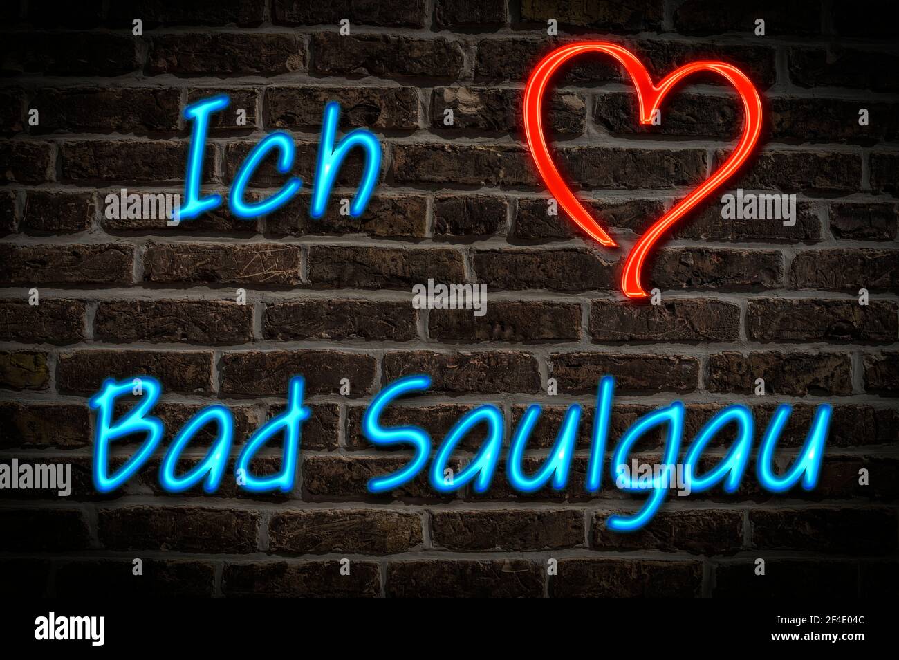 Leuchtreklame, Ich liebe Bad Saulgau, Baden-Württemberg, Deutschland, Europa | Pubblicità illuminata, amo Bad Saulgau, Baden-Württemberg, Germania Foto Stock