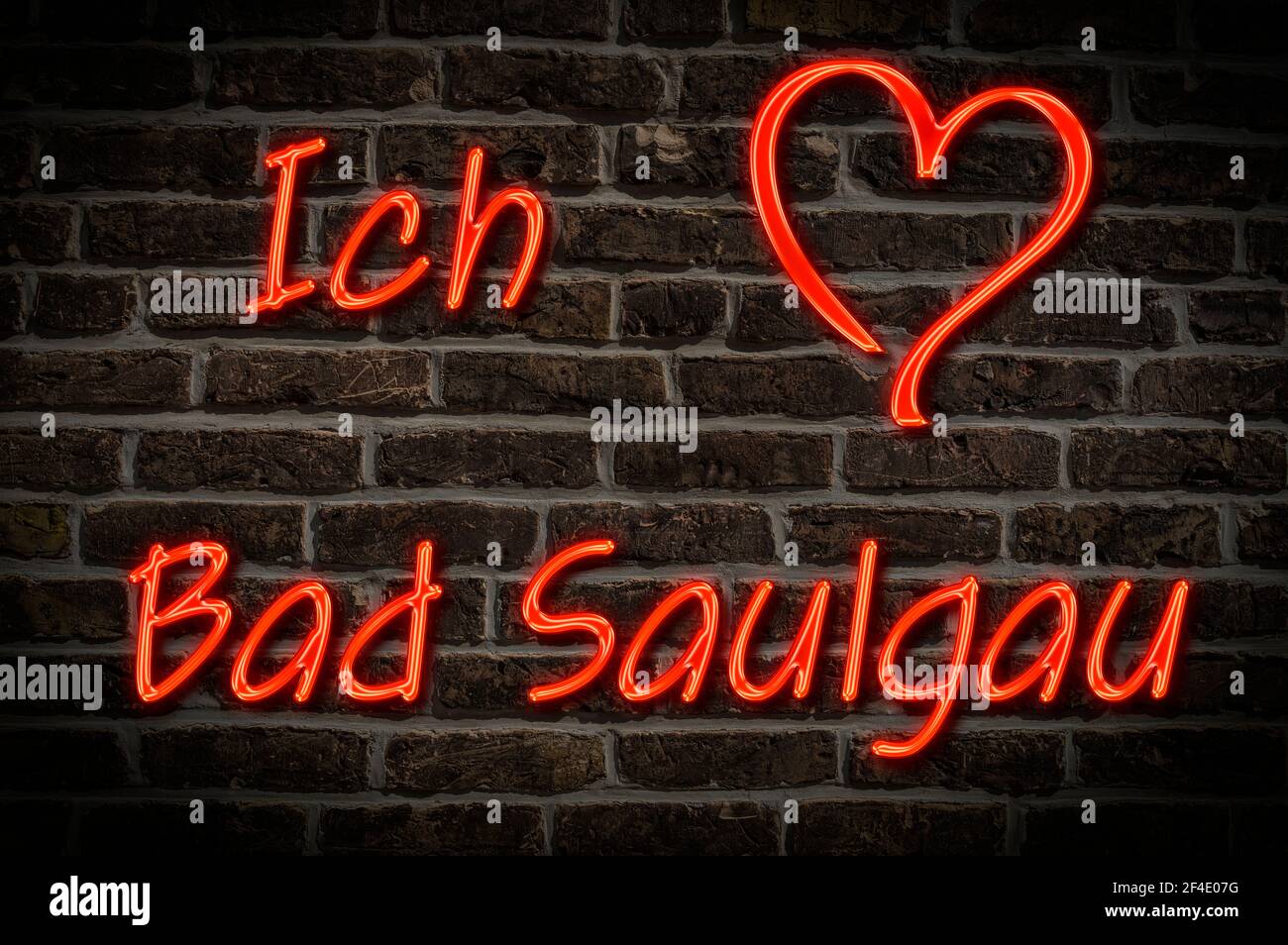 Leuchtreklame, Ich liebe Bad Saulgau, Baden-Württemberg, Deutschland, Europa | Pubblicità illuminata, amo Bad Saulgau, Baden-Württemberg, Germania Foto Stock