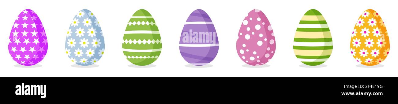 Set di uova di Pasqua felici con diversa consistenza. Stile piatto. Illustrazione vettoriale su sfondo bianco Illustrazione Vettoriale