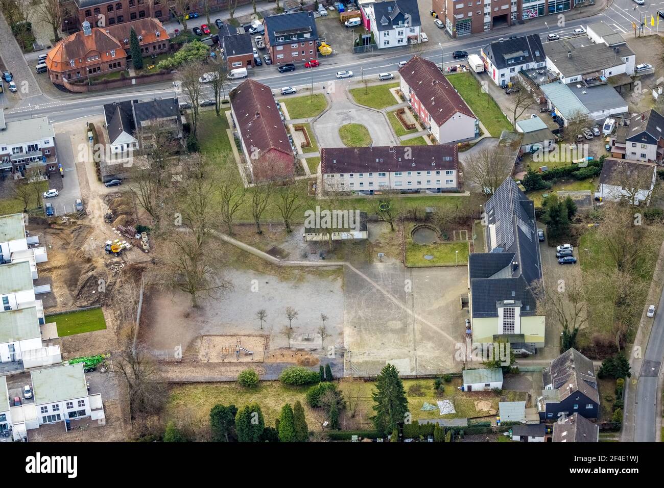 Vista aerea, Scuola secondaria di Welheim - sede secondaria, Blankenstraße, Bottrop, zona della Ruhr, Renania Settentrionale-Vestfalia, Germania, lavori di costruzione, con Foto Stock