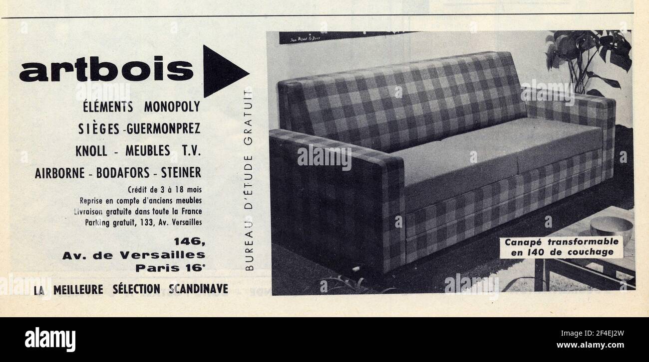 Publicité ancienne. 1963. ARTBOIS Foto Stock
