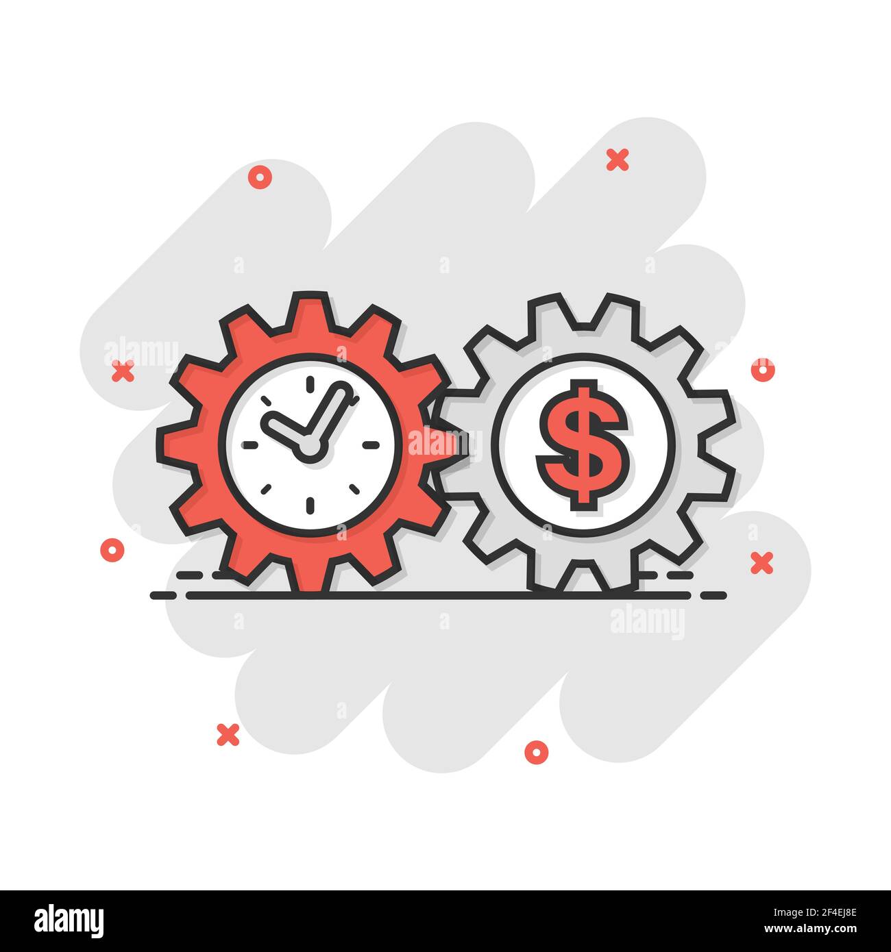 Vector cartoon Affari e finanza gestione icona in stile fumetto. Il tempo è denaro concetto illustrazione pittogramma. Strategia finanziaria business splash e Illustrazione Vettoriale