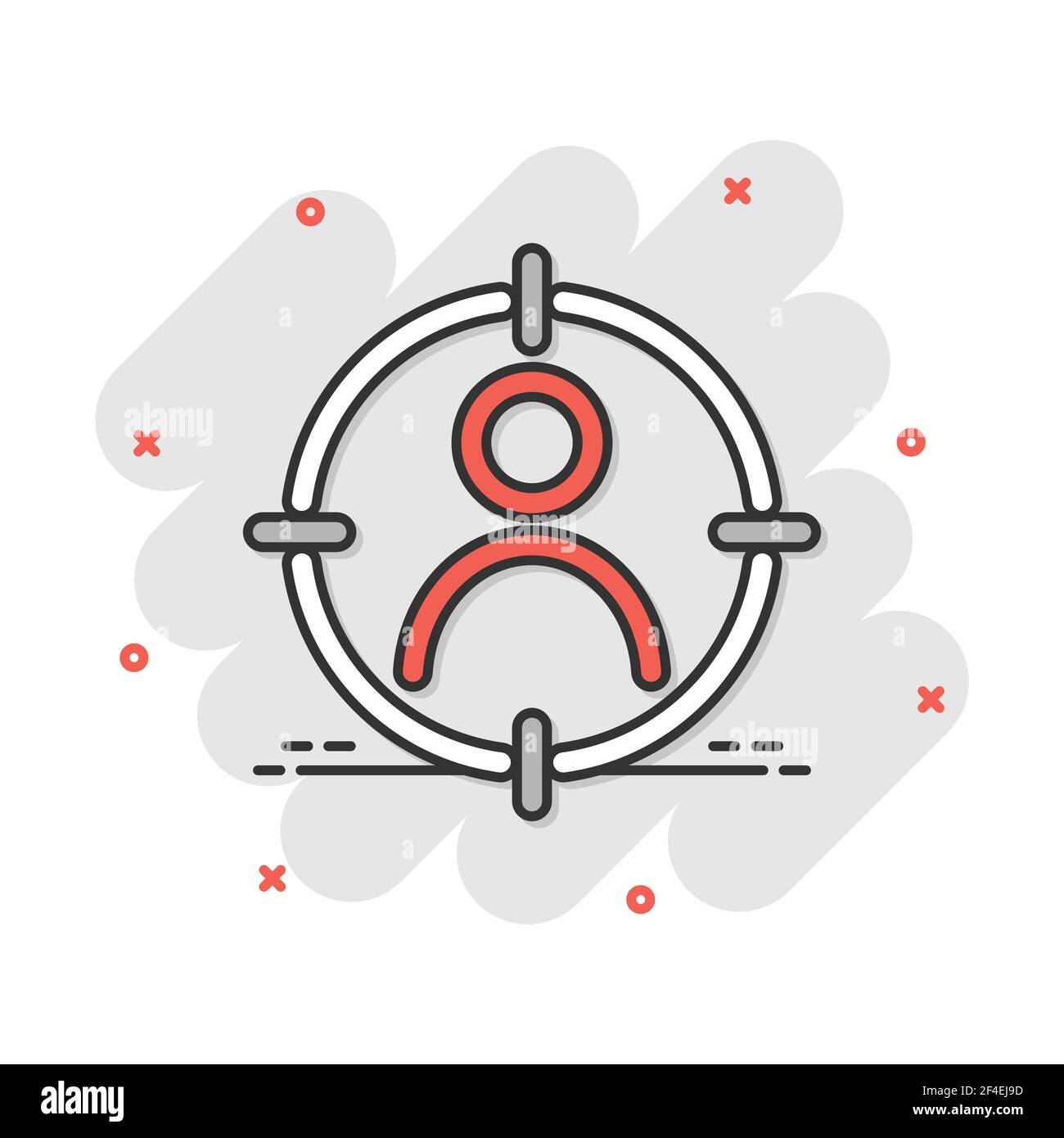Vector cartoon pubblico target icona in stile fumetto. Target Marketing il concetto di strategia illustrazione pittogramma. Aim su persone effetto splash concept. Illustrazione Vettoriale