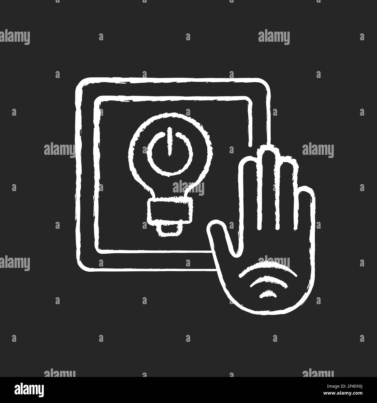 L'icona bianca gesso sull'interruttore della luce a sfioramento non è presente su sfondo nero Illustrazione Vettoriale
