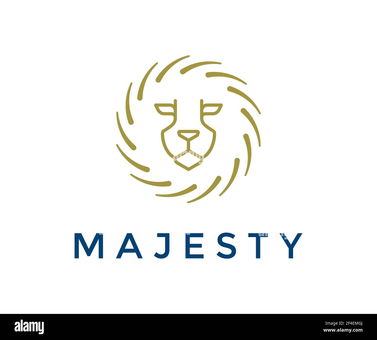 Design elegante con logo rotondo sul lato leone. Simbolo vettoriale astratto della testa del leone dorato. Illustrazione Vettoriale