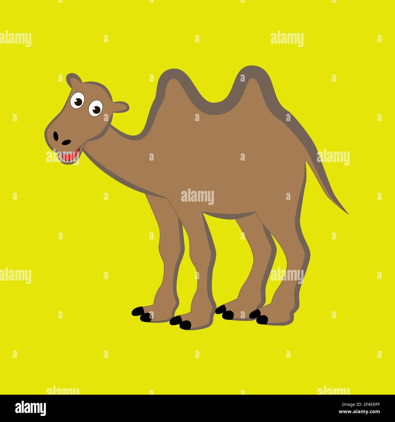 Cammello cartoon con due gobbe isolate su sfondo giallo. Illustrazione Vettoriale