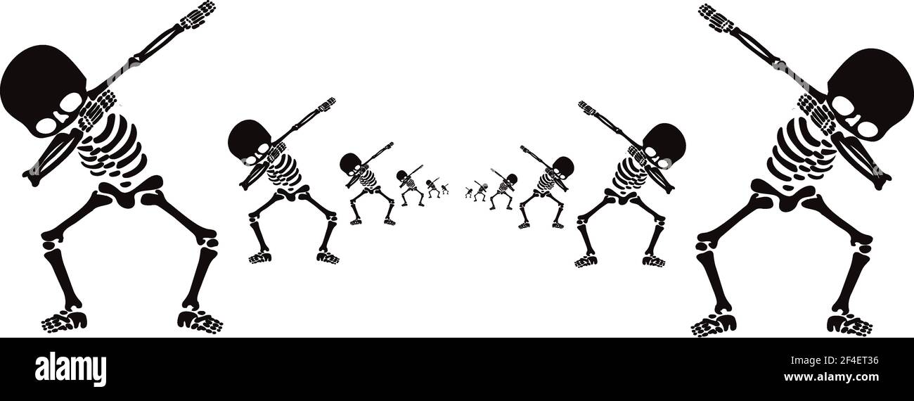 scheletro, scheletri, dab, dabbing, ballerino, design, design, nuovo, ultimo, divertente, divertente, gestuale, grafica Illustrazione Vettoriale