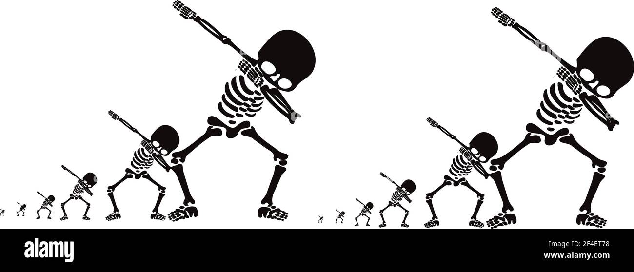 scheletro, scheletri, dab, dabbing, ballerino, design, design, nuovo, ultimo, divertente, divertente, gestuale, grafica Illustrazione Vettoriale