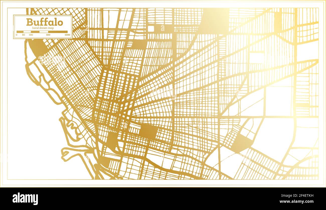 Mappa della città di Buffalo USA in stile retro in colore dorato. Mappa di contorno. Illustrazione vettoriale. Illustrazione Vettoriale