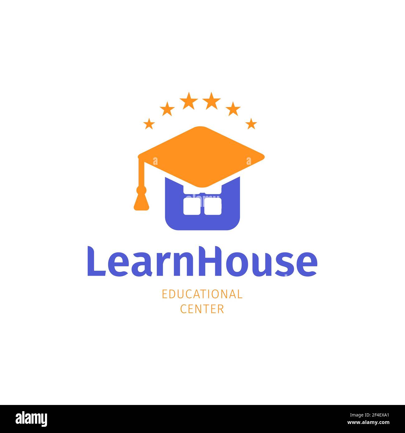 Logo della casa della conoscenza, simbolo dell'università, dell'università e dell'istruzione scolastica. Tappo graduato sull'edificio, logotipo vettoriale Illustrazione Vettoriale