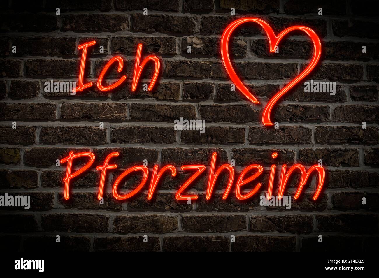 Leuchtreklame, Ich liebe Pforzheim, Baden-Württemberg, Deutschland, Europa | Pubblicità illuminata, amo Pforzheim, Baden-Württemberg, Germania, UE Foto Stock