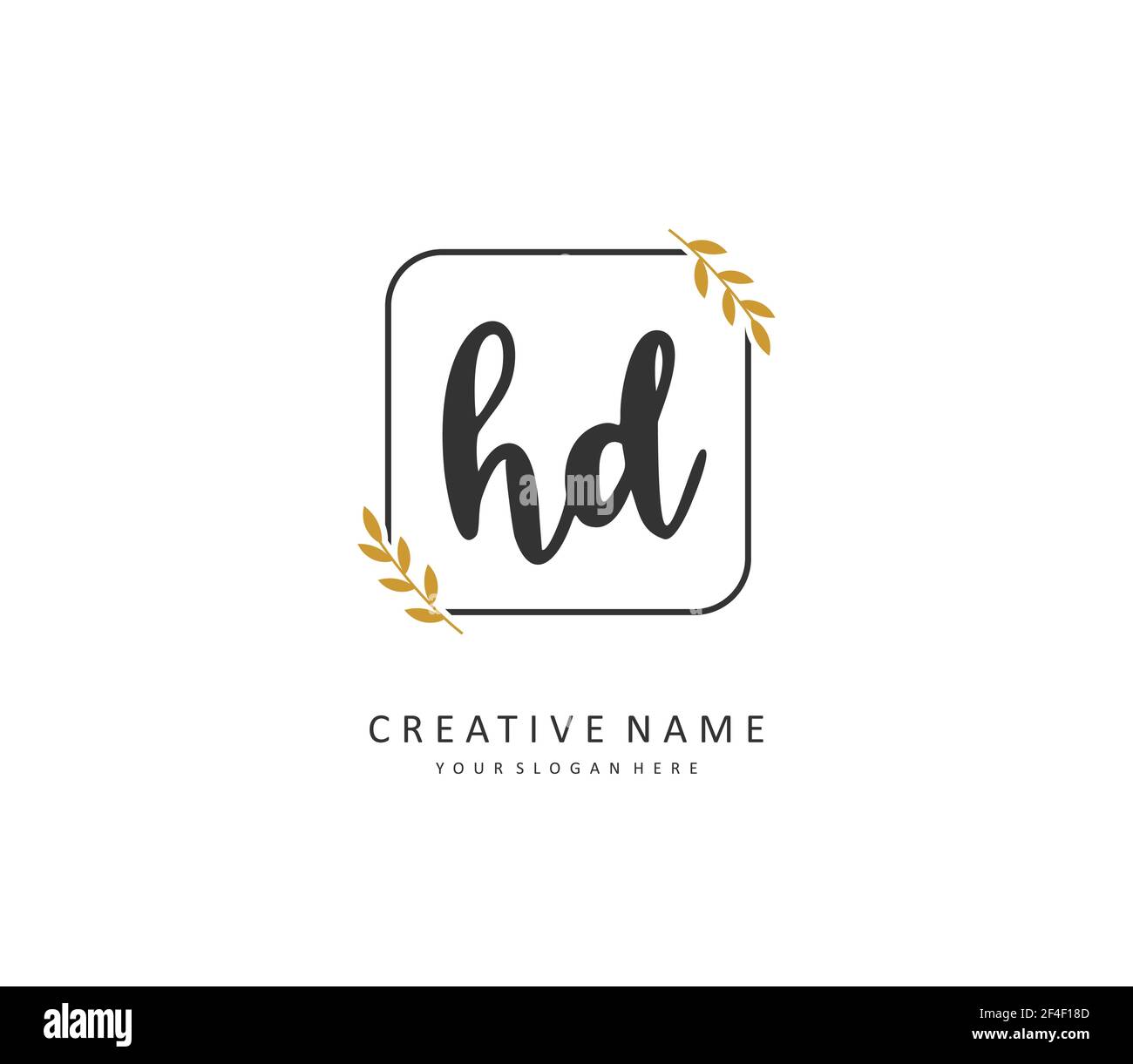 Scrittura della lettera iniziale HD e logo della firma. Un logo iniziale di calligrafia concettuale con elemento modello. Illustrazione Vettoriale