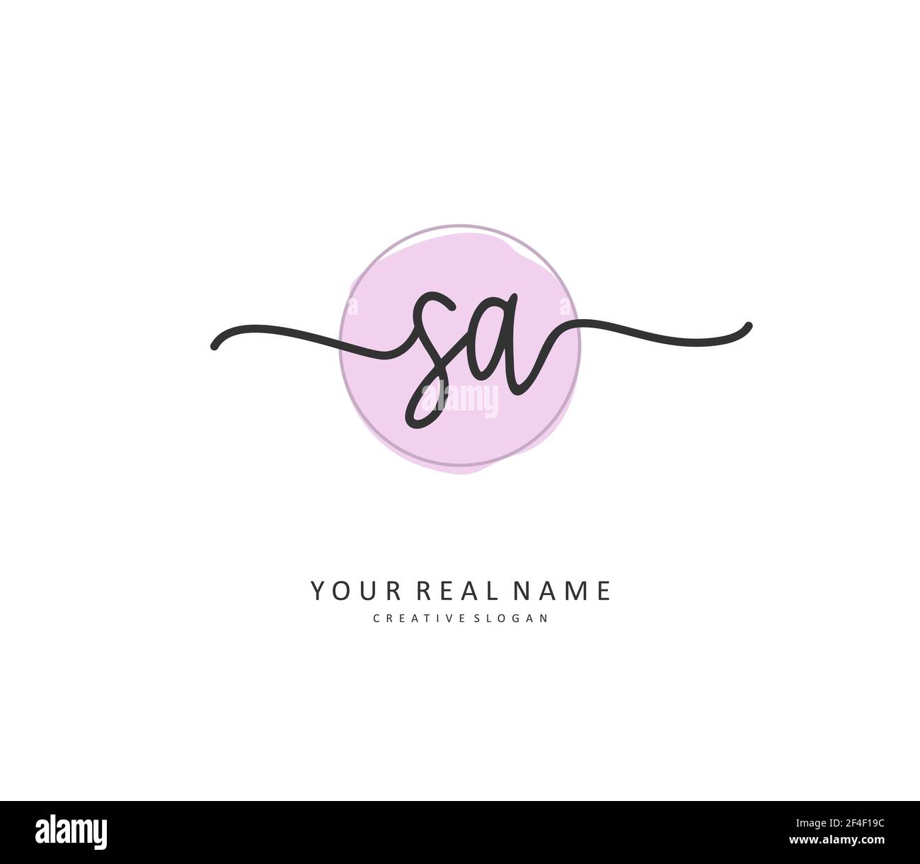 Scritta a mano e logo della firma della lettera iniziale SA. Un logo iniziale di calligrafia concettuale con elemento modello. Illustrazione Vettoriale