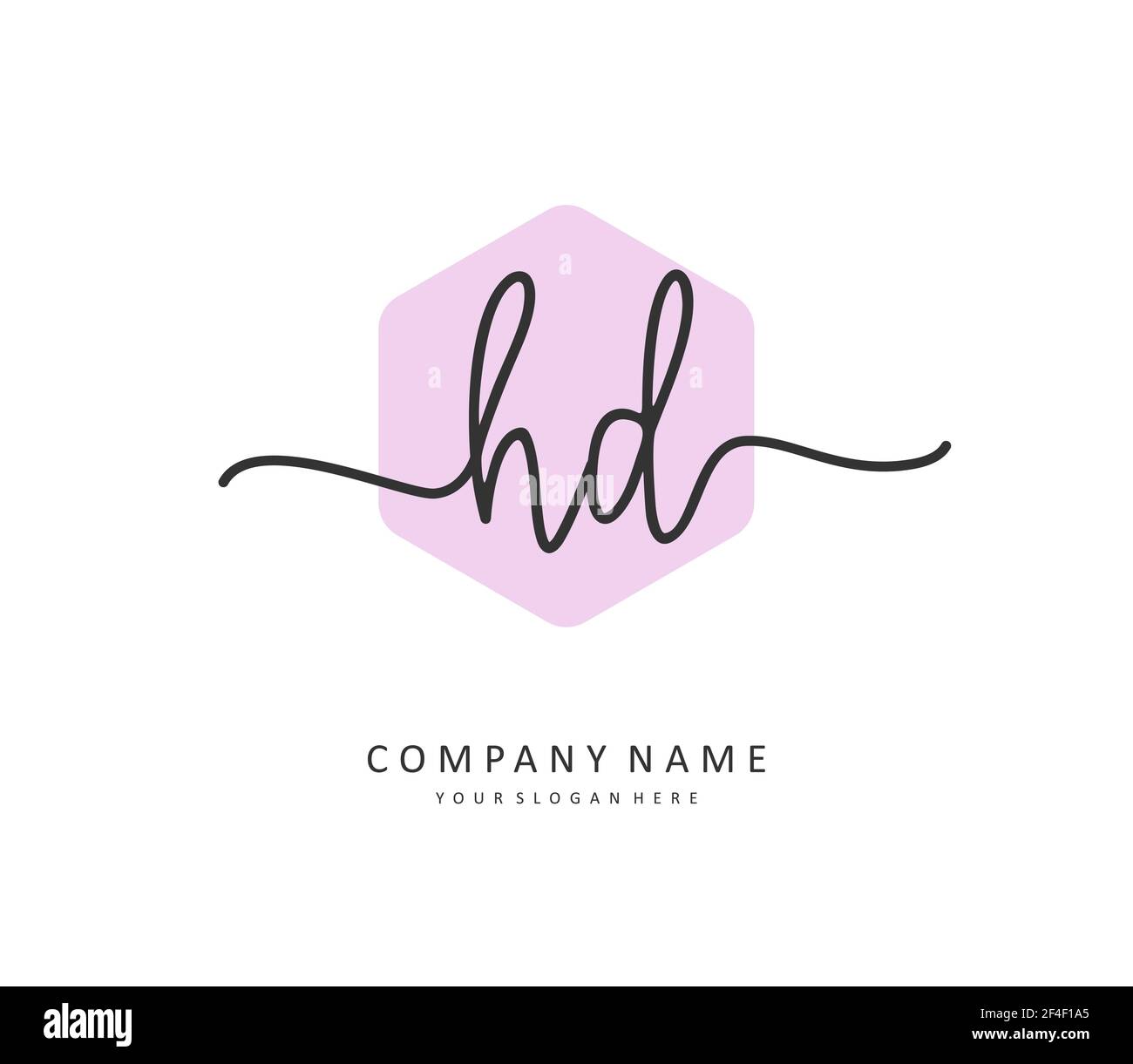 Scrittura della lettera iniziale HD e logo della firma. Un logo iniziale di calligrafia concettuale con elemento modello. Illustrazione Vettoriale
