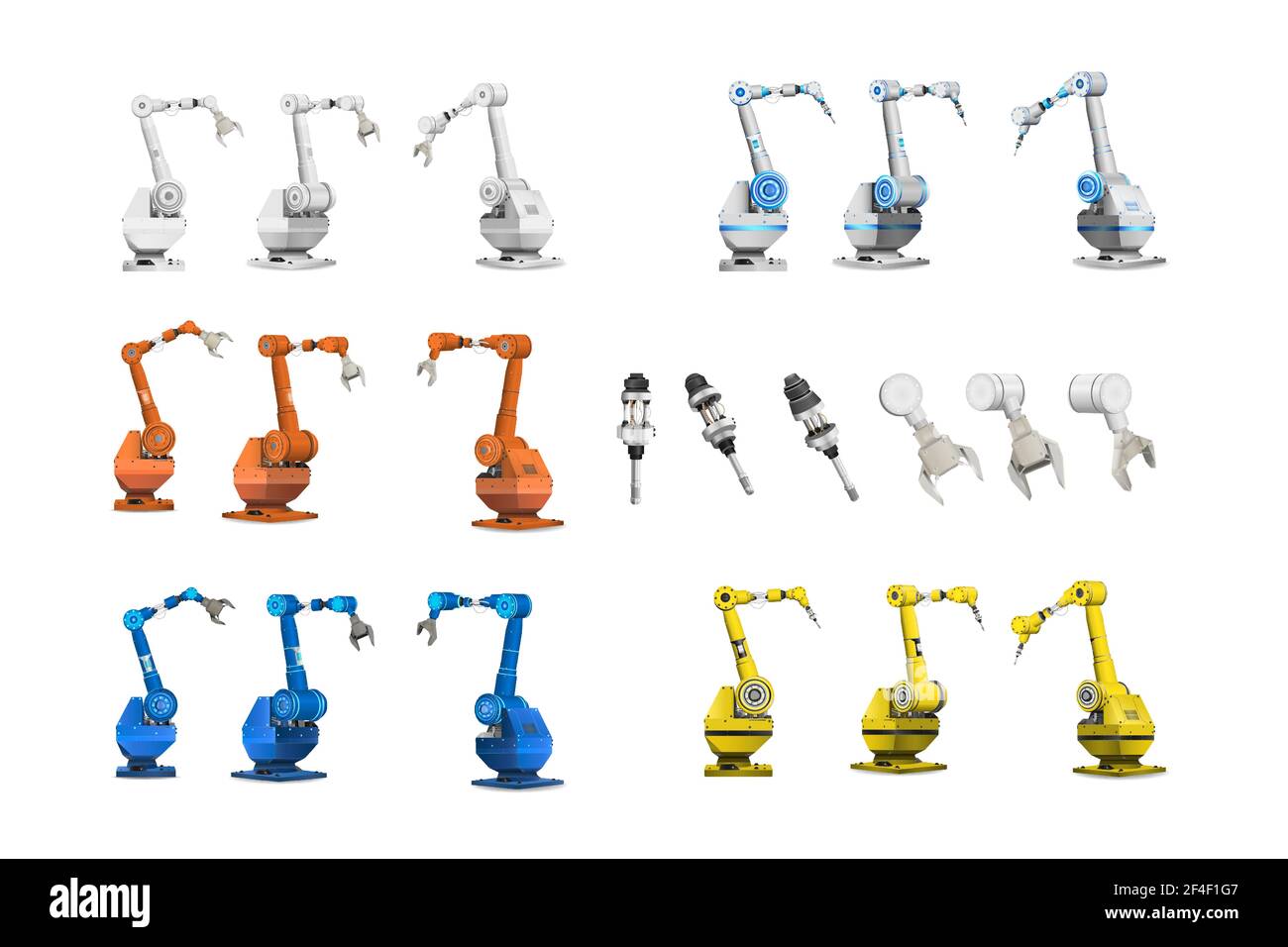 Set di bracci robotici isolati su sfondo bianco, illustrazione vettoriale Illustrazione Vettoriale