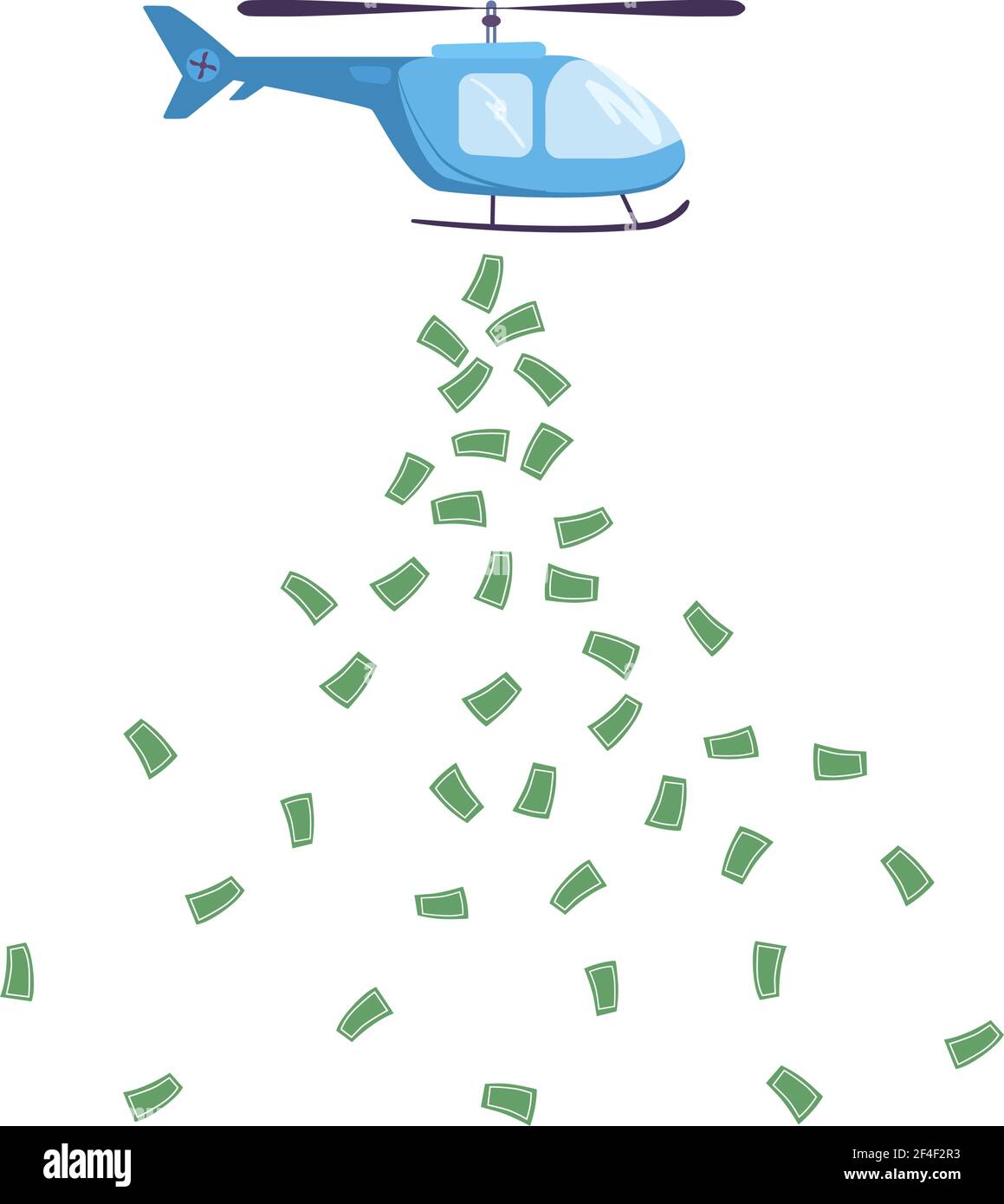 Illustrazione di .Vector. Elicottero denaro per sostenere il sistema economico, le imprese. La politica monetaria dello Stato in tempi di crisi e di crollo dei mercati finanziari. I dollari stanno cadendo giù Illustrazione Vettoriale