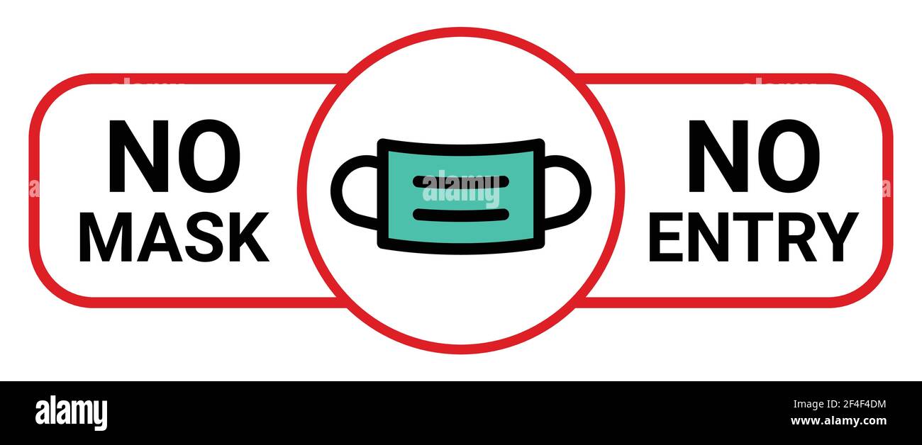 Maschera facciale richiesta, nessuna maschera Nessuna voce. Segno di prevenzione del coronavirus. Illustrazione Vettoriale