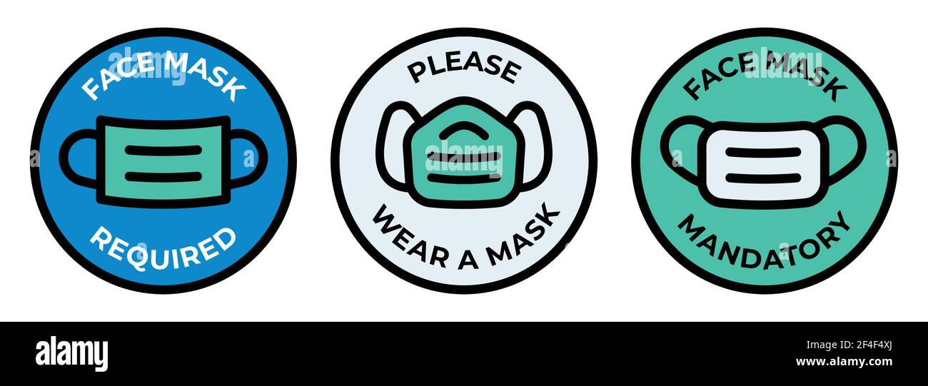 Maschera facciale richiesta, nessuna maschera Nessuna voce. Segno di prevenzione del coronavirus. Illustrazione Vettoriale