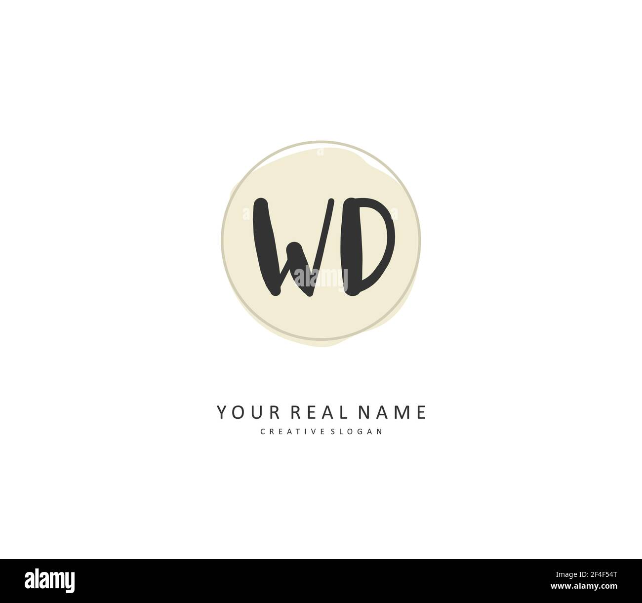 Writing iniziale della lettera e logo della firma di WD. Un logo iniziale di calligrafia concettuale con elemento modello. Illustrazione Vettoriale
