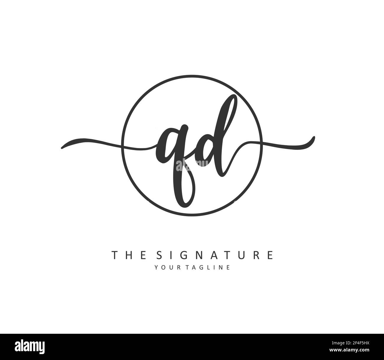 Scrittura a mano e logo della firma della lettera iniziale QD. Un logo iniziale di calligrafia concettuale con elemento modello. Illustrazione Vettoriale