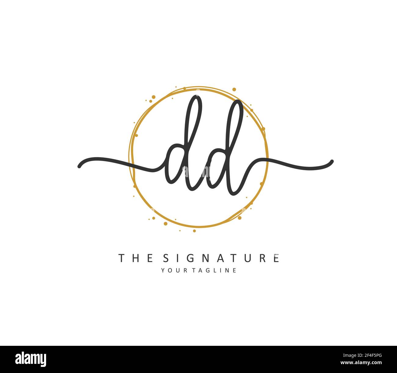 Firma e scrittura a mano della lettera iniziale DD. Un logo iniziale di calligrafia concettuale con elemento modello. Illustrazione Vettoriale