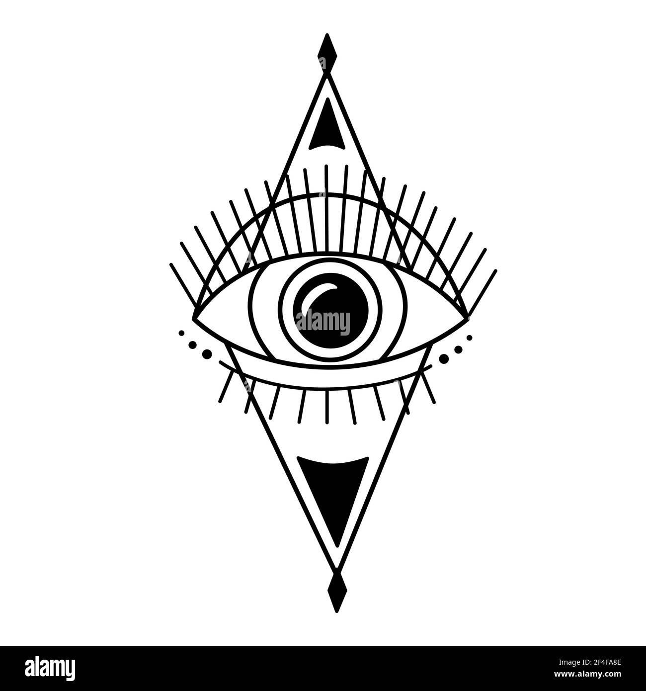 Occhio malvagio. Occhio della Provvidenza. Simbolo magico della stregoneria. Religione esoterica magica geometria sacra simbolo illustrazione vettoriale. Icona nera Illustrazione Vettoriale