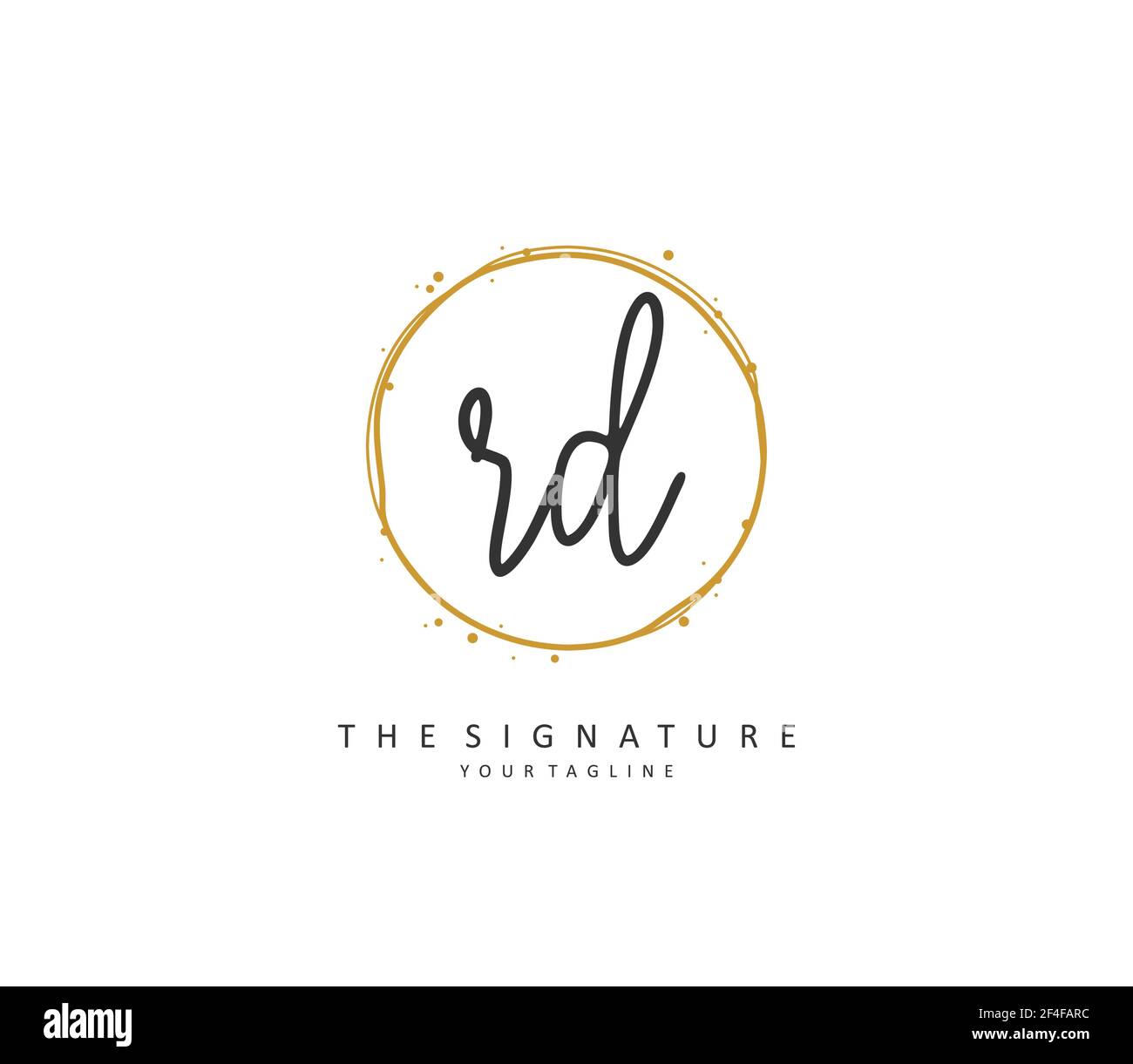 RD scrittura iniziale della lettera e logo della firma. Un logo iniziale di calligrafia concettuale con elemento modello. Illustrazione Vettoriale