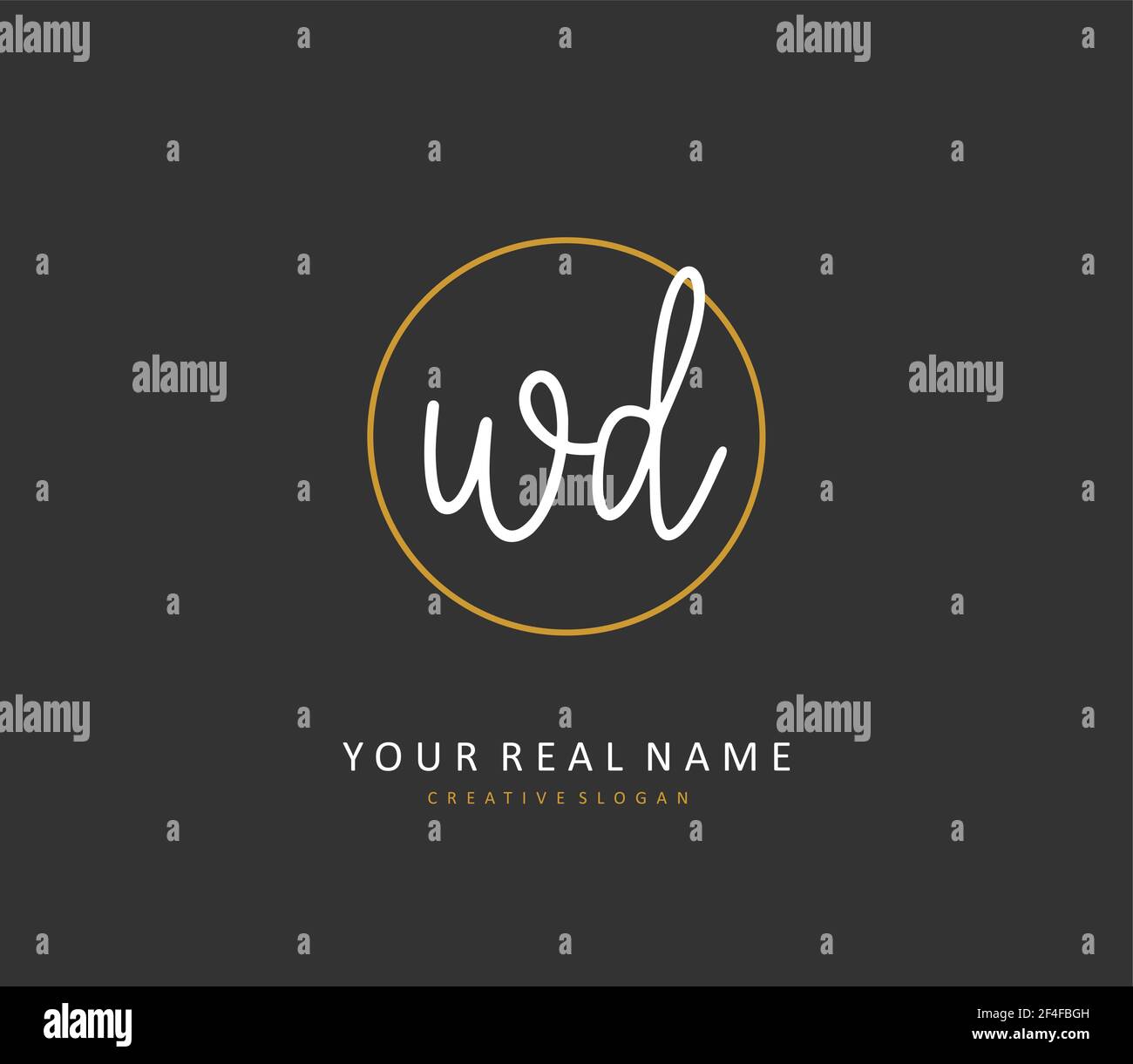 Writing iniziale della lettera e logo della firma di WD. Un logo iniziale di calligrafia concettuale con elemento modello. Illustrazione Vettoriale