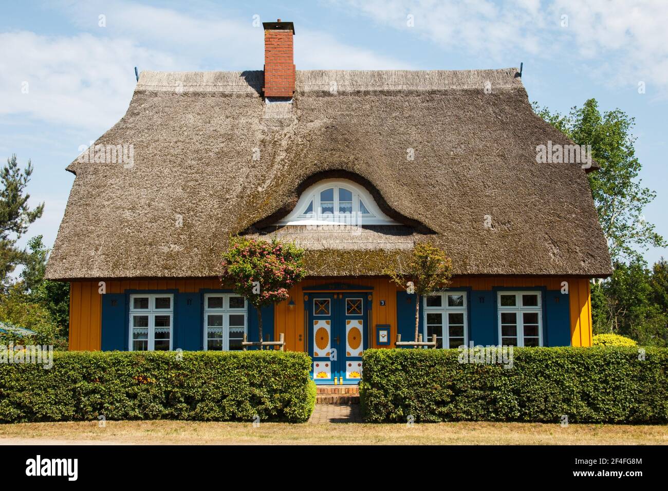 Casa sul tetto in paglia, Wieck am Darss, Meclemburgo-Pomerania occidentale, Germania Foto Stock
