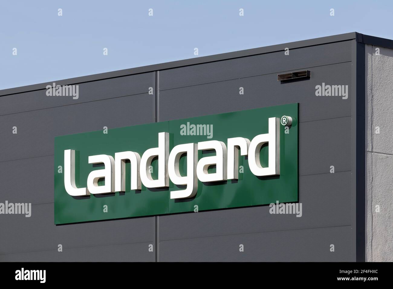 Logo Landgard, cooperativa di produttori di fiori, piante, ortofrutticoli, Neuss, Renania settentrionale-Vestfalia, Germania Foto Stock
