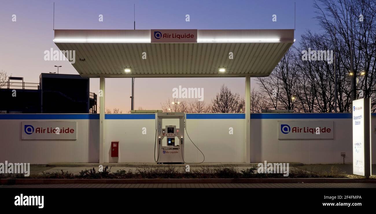Stazione di rifornimento idrogeno, stazione di rifornimento H2, Duesseldorf, Renania settentrionale-Vestfalia, Germania Foto Stock
