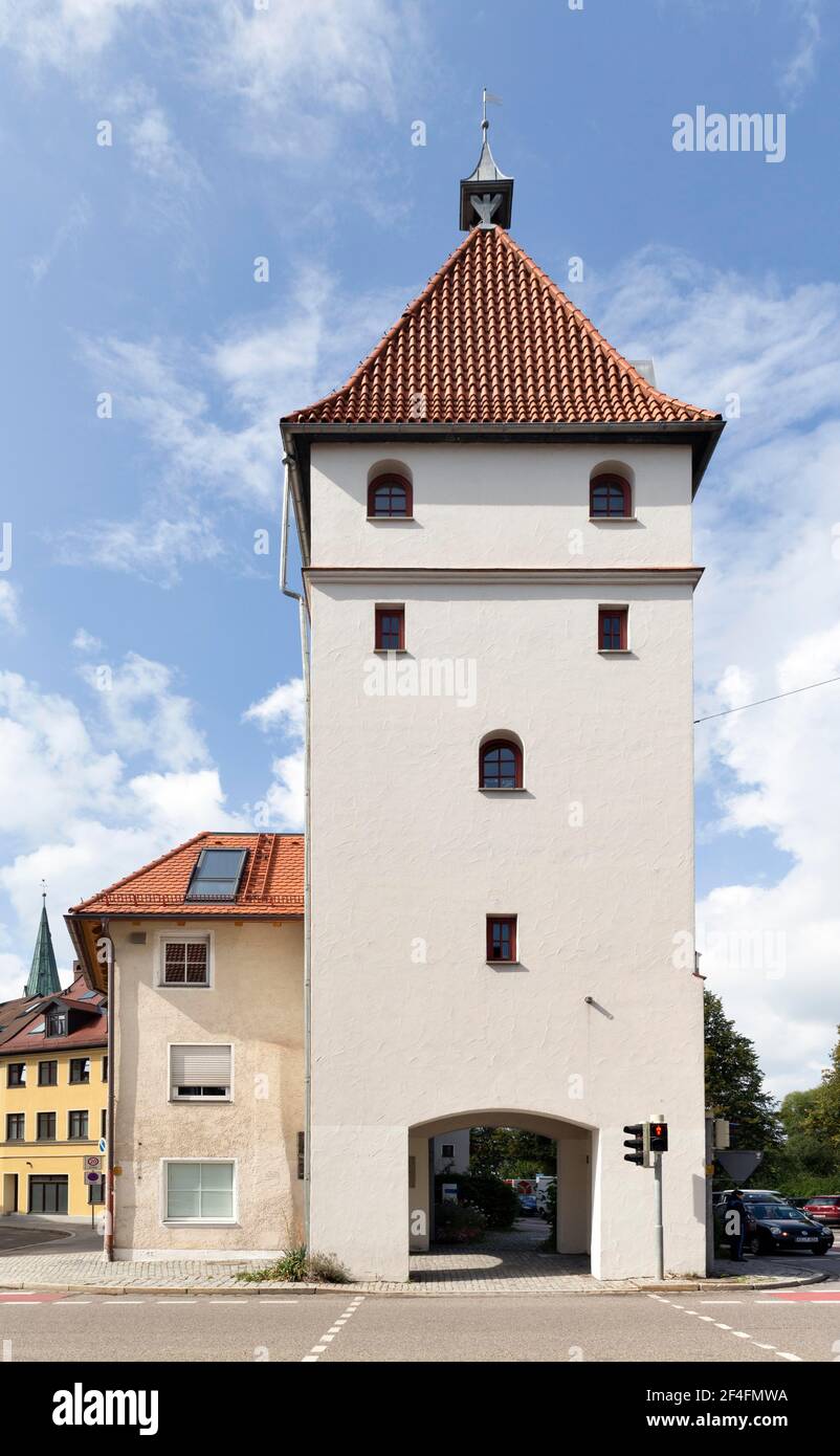 Illertor o Metzgertor, ricostruzione di una torre di guardia e difesa della fortificazione medievale della città, Kempten, Allgaeu, Baviera, Germania Foto Stock