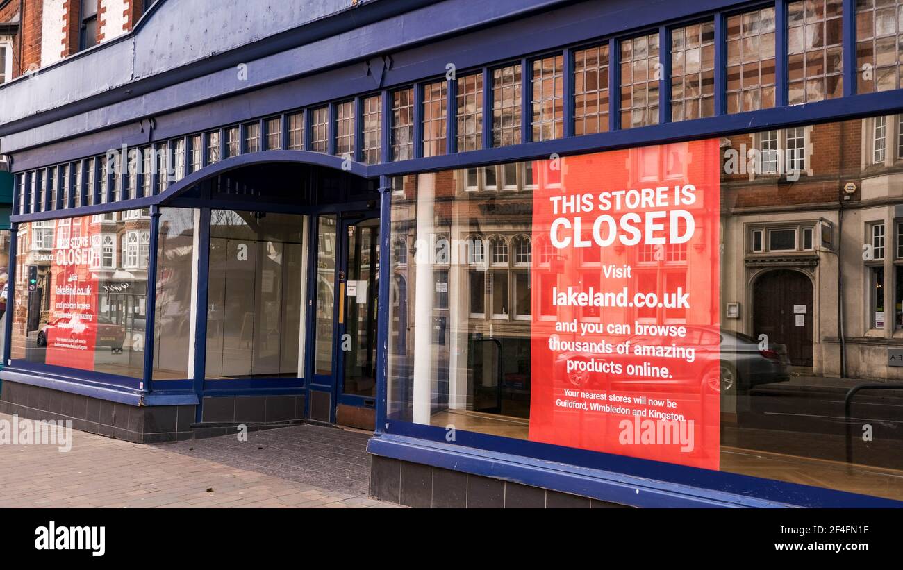Epsom London UK, March21 2021, High Street Branch del Lakeland Homeware Store si è spento durante il Covid-19 Coronavirus Lockdown Foto Stock