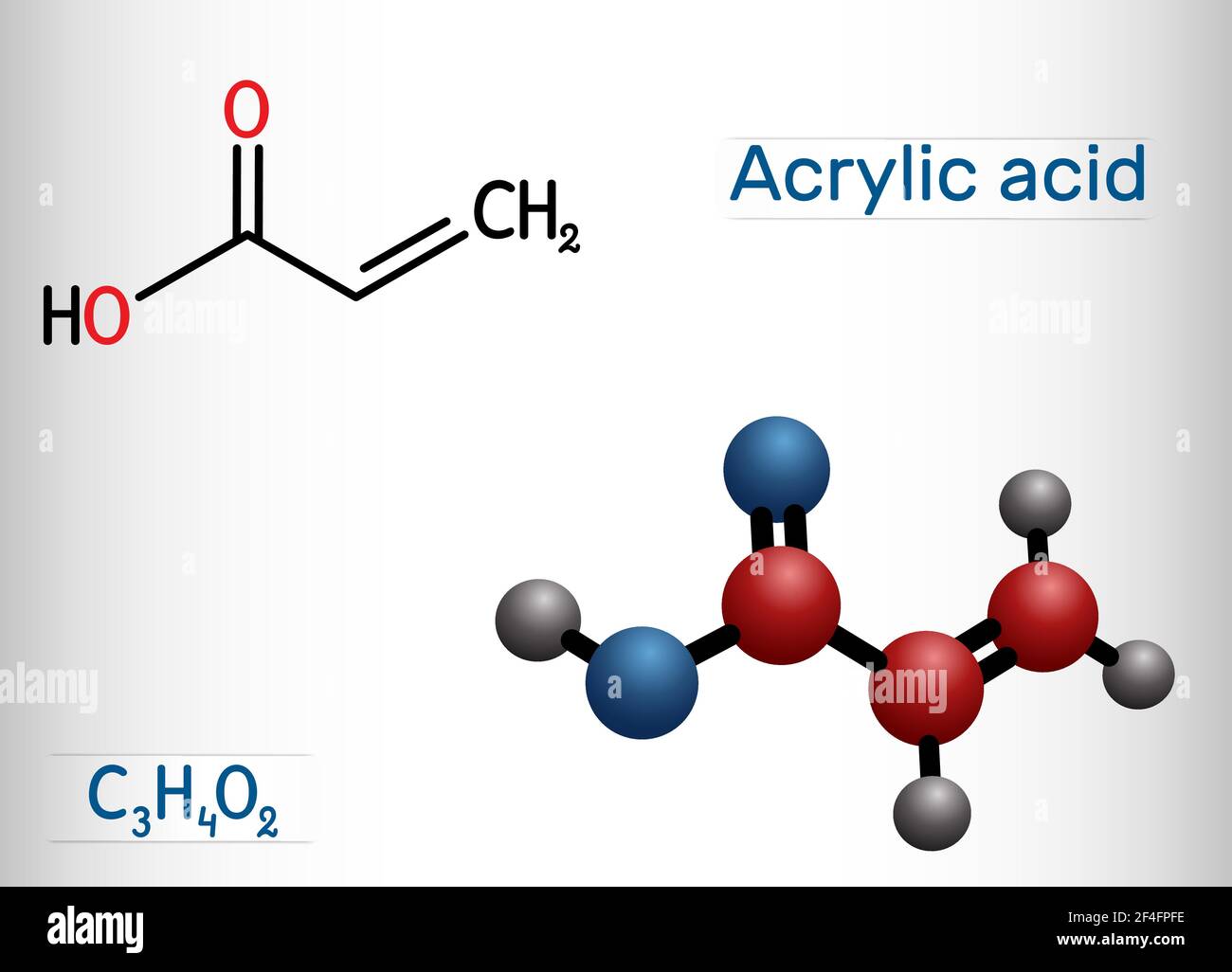 Acido acrilico, molecola di acido propenoico. È acido monocarbossilico  insaturo. Formula chimica strutturale e modello molecolare. Illustrazione  vettoriale Immagine e Vettoriale - Alamy