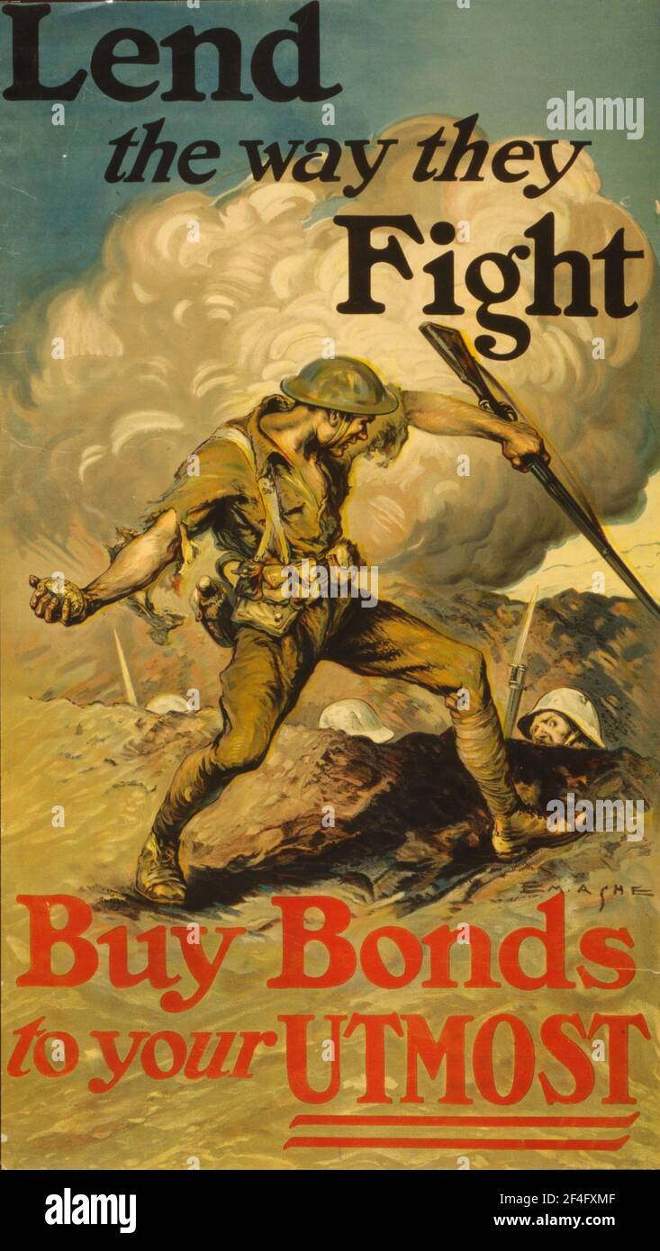Un poster americano della prima guerra mondiale che incoraggia la gente ad acquistare Obbligazioni Foto Stock
