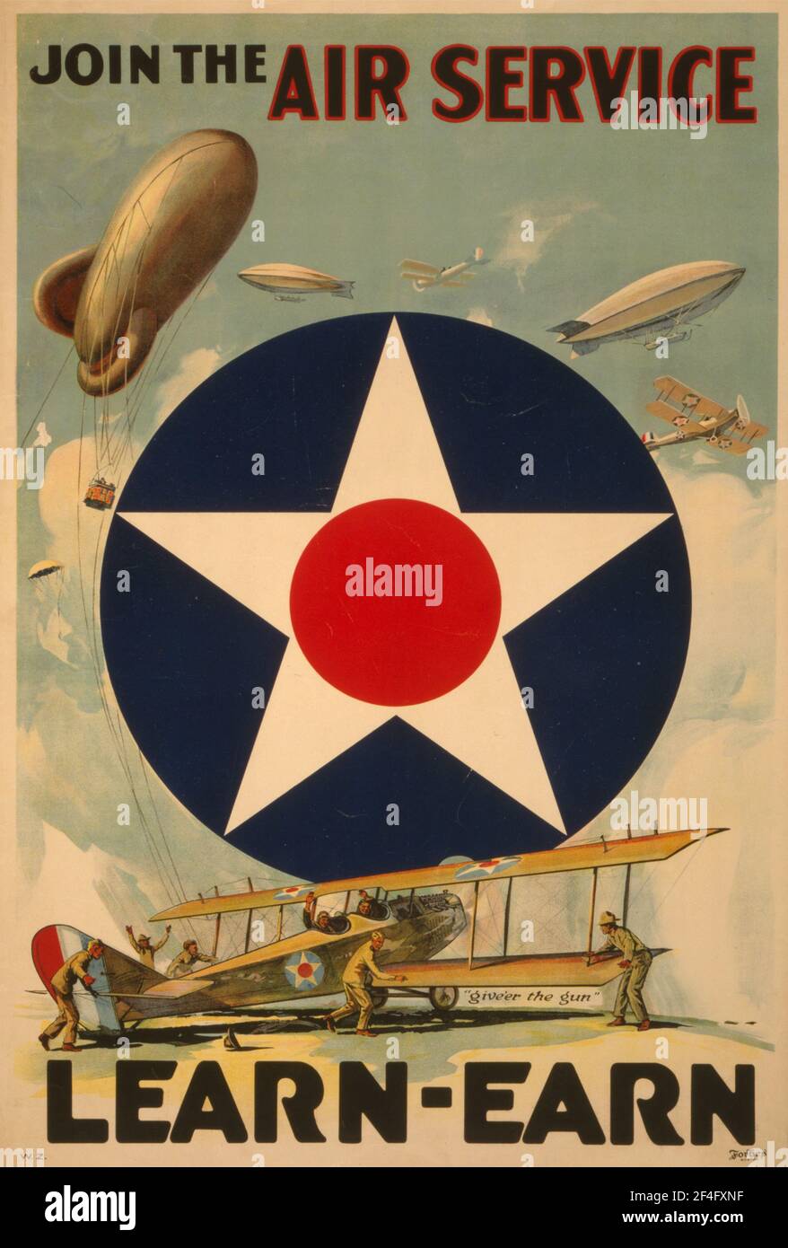 Un poster americano di reclutamento della prima guerra mondiale per l'aviazione militare statunitense, poi chiamato Air Service Foto Stock