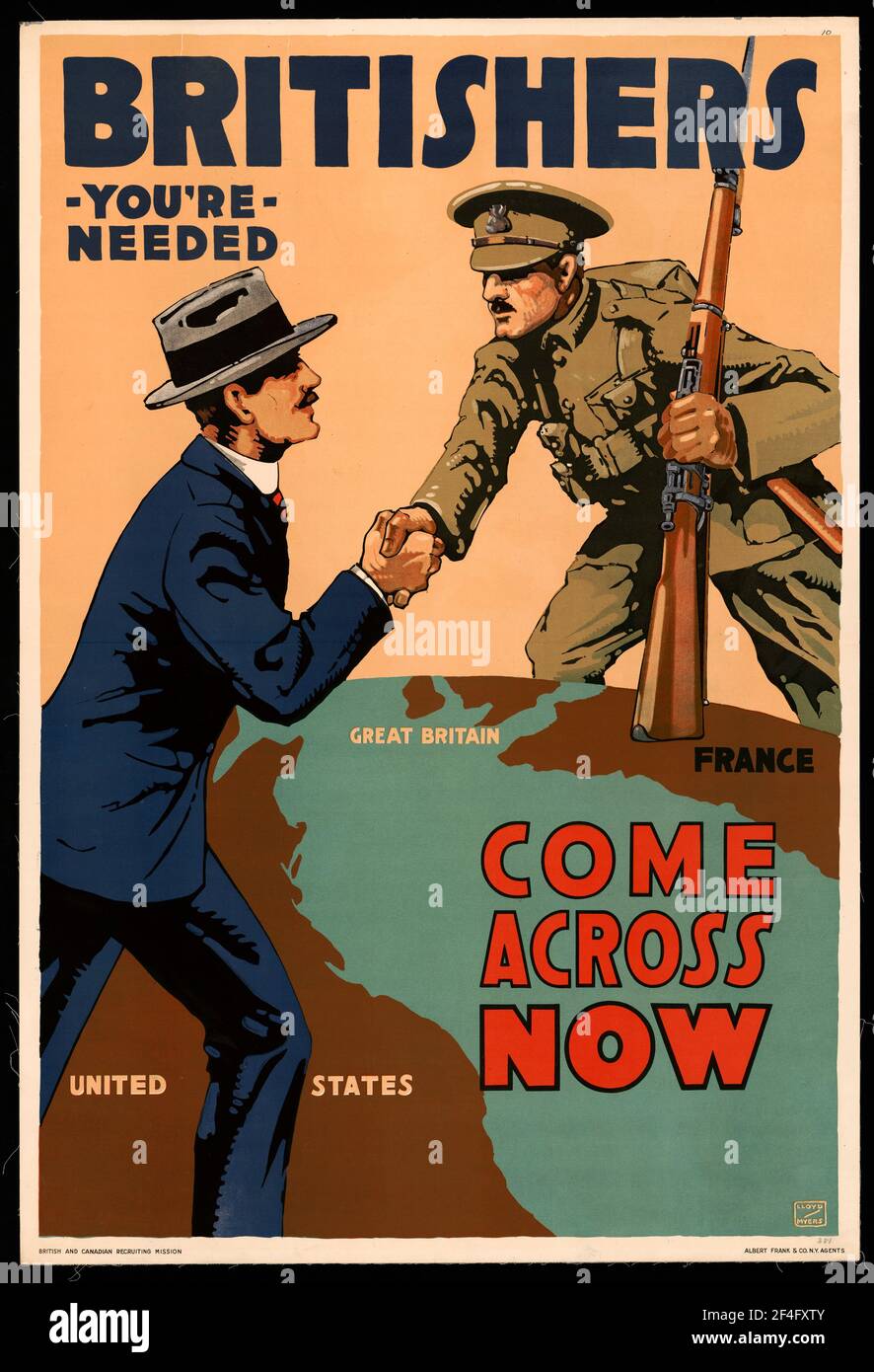 Un poster americano di reclutamento della prima guerra mondiale che racconta ai cittadini britannici per reclutare Foto Stock