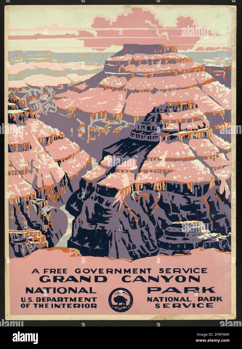 Poster di viaggio d'epoca degli anni '20 per il Grand Canyon National Park in Arizona, USA Foto Stock