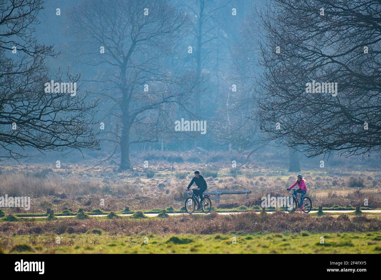 I ciclisti fanno il massimo del Richmond Park durante il periodo di chiusura 2020 Foto Stock