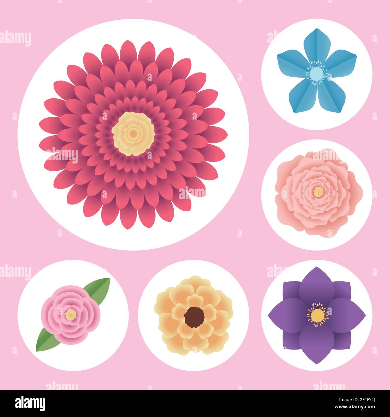 carino sei fiori Illustrazione Vettoriale