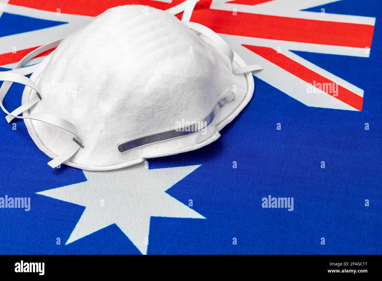 Maschera facciale Australia e N95. Concetto di Covid-19 coronavirus blocco, divieto di viaggio e crisi sanitaria Foto Stock