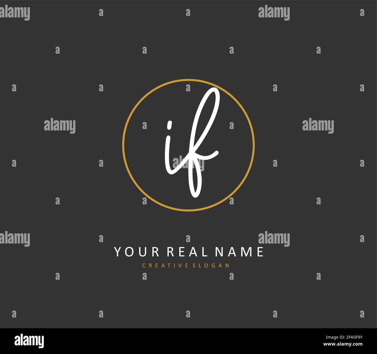 I F Scrittura a mano della lettera iniziale e logo della firma. Un logo iniziale di calligrafia concettuale con elemento modello. Illustrazione Vettoriale