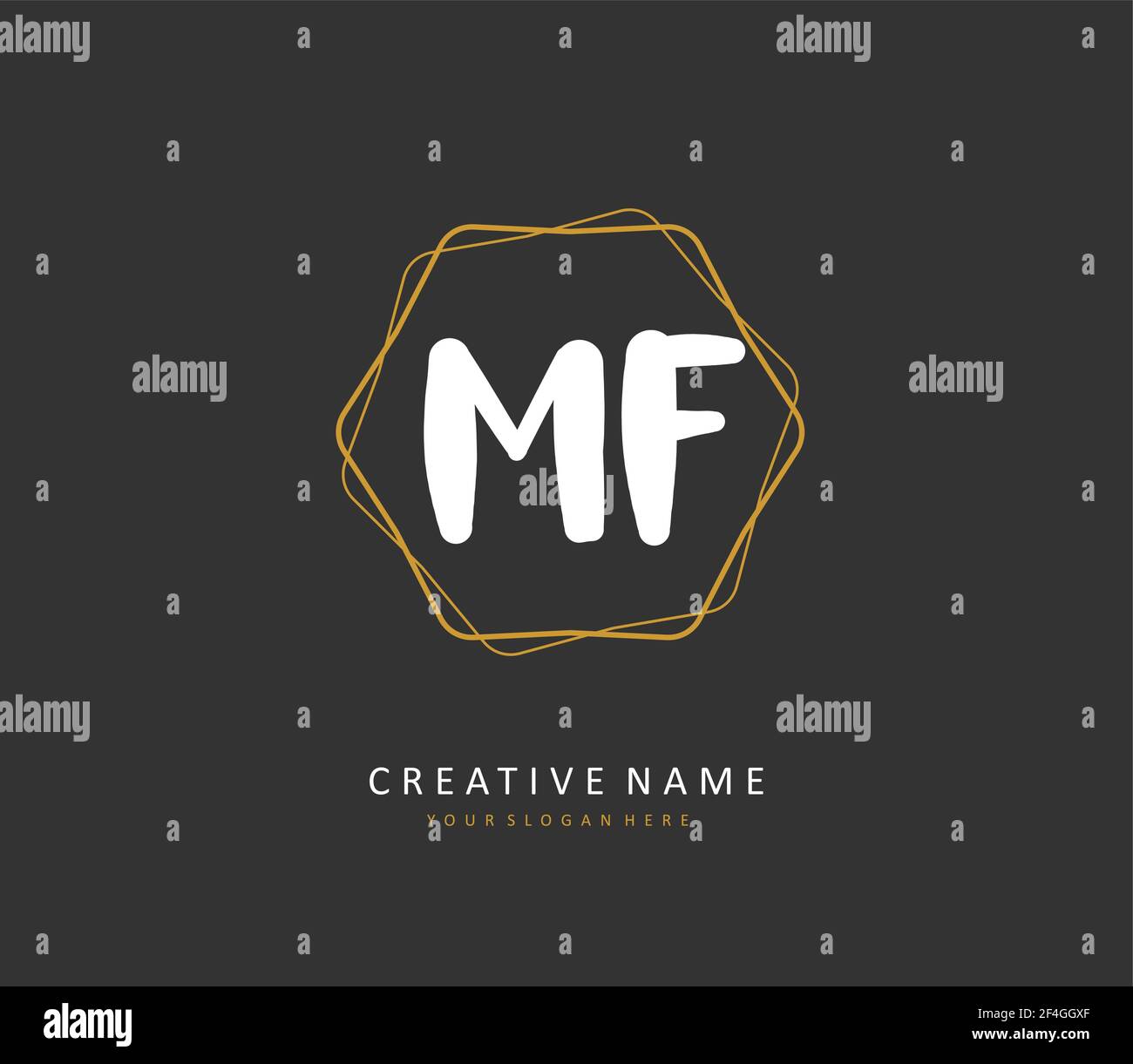 Scritta iniziale MF e logo della firma. Un logo iniziale di calligrafia concettuale con elemento modello. Illustrazione Vettoriale