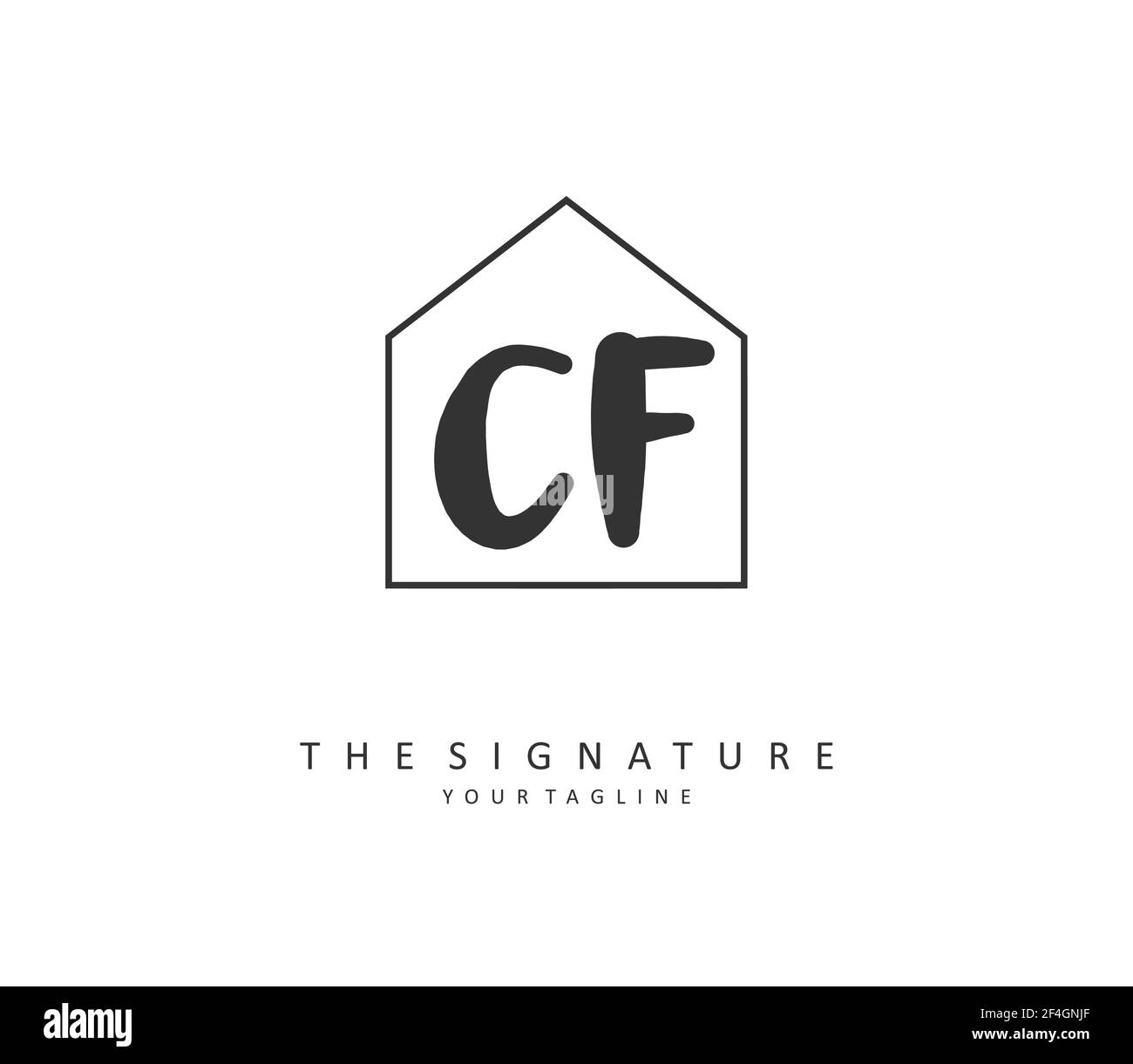 SCRITTA a mano E logo della firma DELLA lettera INIZIALE CF. Un logo iniziale di calligrafia concettuale con elemento modello. Illustrazione Vettoriale