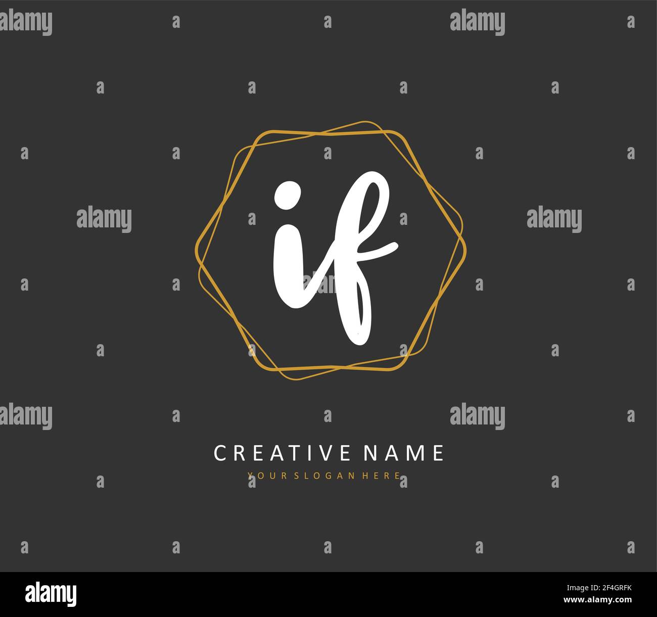 I F Scrittura a mano della lettera iniziale e logo della firma. Un logo iniziale di calligrafia concettuale con elemento modello. Illustrazione Vettoriale